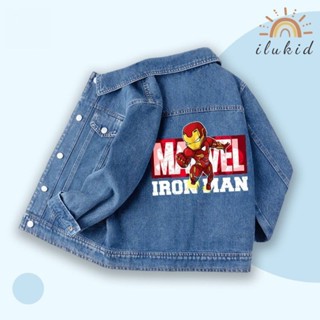 Áo khoác bò cho bé trai ILUKID áo khoác jeans denim cho bé in hình BST siêu anh hùng Marvel, Spider Men