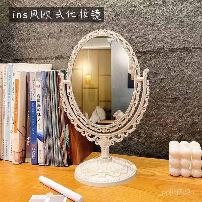 ins Gương gió Đồ dùng học tập Gương trang điểm Phong cách công chúa Gương xoay để bàn360Gương trang 