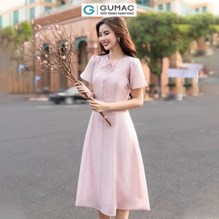 Đầm nữ GUMAC tơ đính nút  DD12039