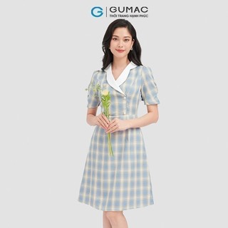 Đầm nữ GUMAC caro nút bọc  DC10055