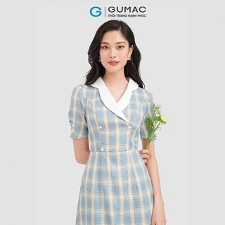Đầm nữ GUMAC caro nút bọc  DC10055