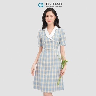 Đầm nữ GUMAC caro nút bọc  DC10055