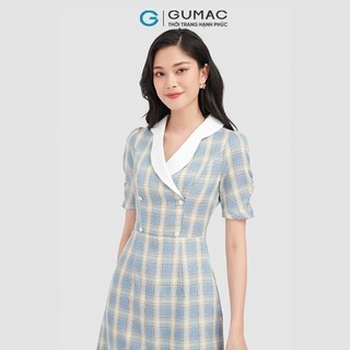 Đầm nữ GUMAC caro nút bọc  DC10055