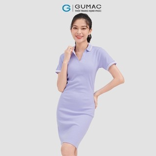 Đầm nữ GUMAC polo basic cổ V  vải thun co giản nhiều màu DC09016