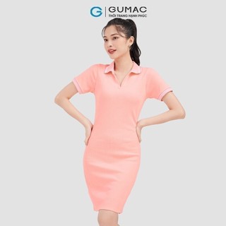 Đầm nữ GUMAC polo basic cổ V  vải thun co giản nhiều màu DC09016