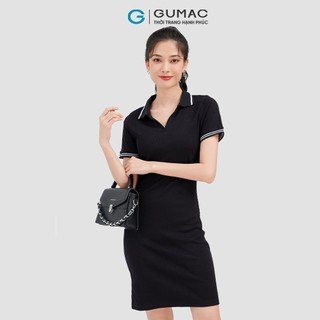 Đầm nữ GUMAC polo basic cổ V  vải thun co giản nhiều màu DC09016