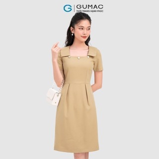 Đầm nữ GUMAC phối nút cổ  DC11089