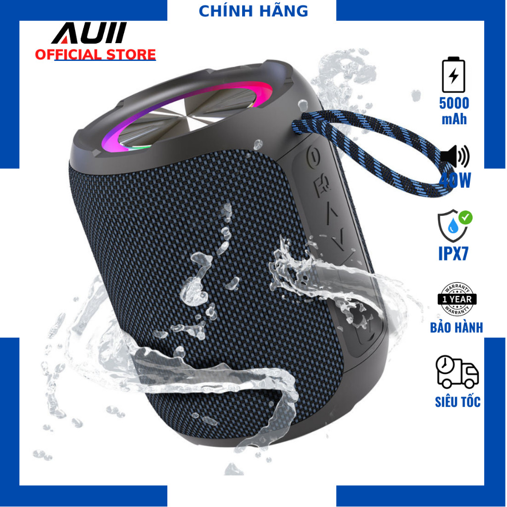 Loa Auii X5 Pro Bluetooth 5.3 Mini Công suất 40W, Loa Bass Căng, Pin 5000mAh, Kháng nước IPX7 - Chín