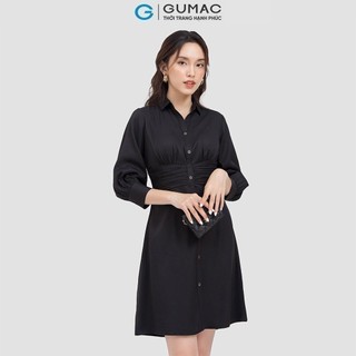 Đầm nữ GUMAC sơ mi nhún eo DC06011 