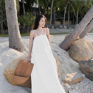  Váy 2 dây đi biển maxi dáng dài hở lưng nữ đẹp xanh dáng dài rộng bigsize bikini kiểu Hàn Quốc Babydoll 5007 DK1T104 