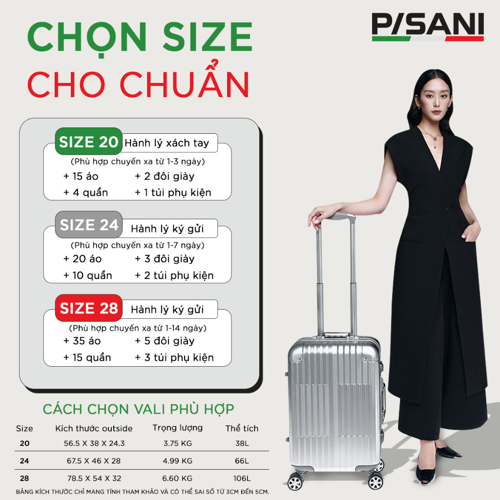 [SALE KHỦNG NHẤT⚡] Vali Kéo Khung Nhôm Pisani X9 - size 20/24/28, Nhựa PC Cao Cấp, Khoá TSA Bảo Mật, Vali MIA Chính Hãng | BigBuy360 - bigbuy360.vn