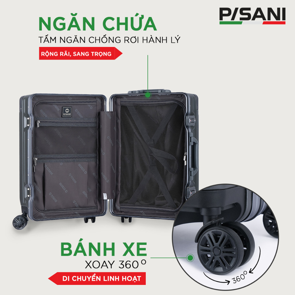 [SALE KHỦNG NHẤT⚡] Vali Kéo Khung Nhôm Pisani X9 - size 20/24/28, Nhựa PC Cao Cấp, Khoá TSA Bảo Mật, Vali MIA Chính Hãng | BigBuy360 - bigbuy360.vn