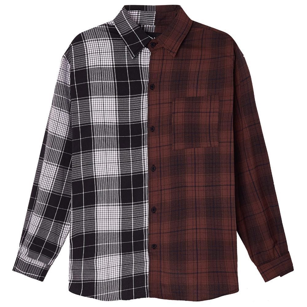 Áo Sơ Mi Kẻ Sọc FOMO Ebony Patchwork tay dài Chất Cotton Unisex