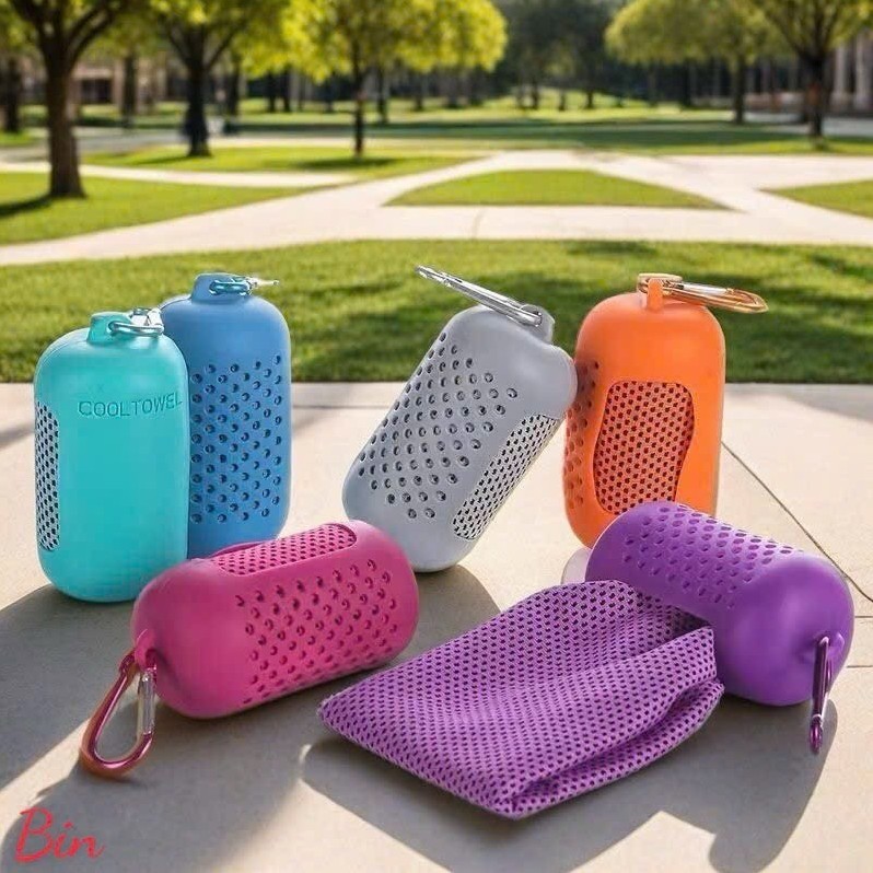 KHĂN LẠNH COOLING TOWEL LÀM MÁT NHANH 30x80cm KÈM HỘP SILICON & MÓC TREO