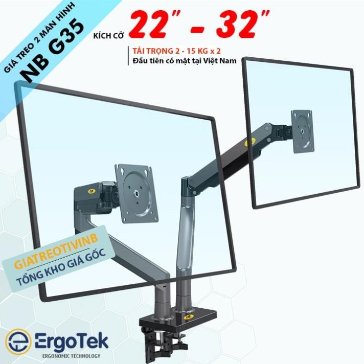 Giá Treo Hai Màn Hình NB G35 22" - 32" / NB H180 17 - 27" - Tay Arm Đỡ 2 Màn Hình Gắn Bàn [Hơn F160]