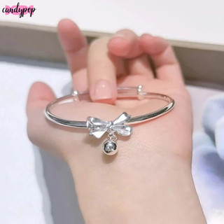 🍭Candy🍭Vòng tay hai lớp màu bạc hình nơ có thể điều chỉnh kích thước thời trang cho nữ