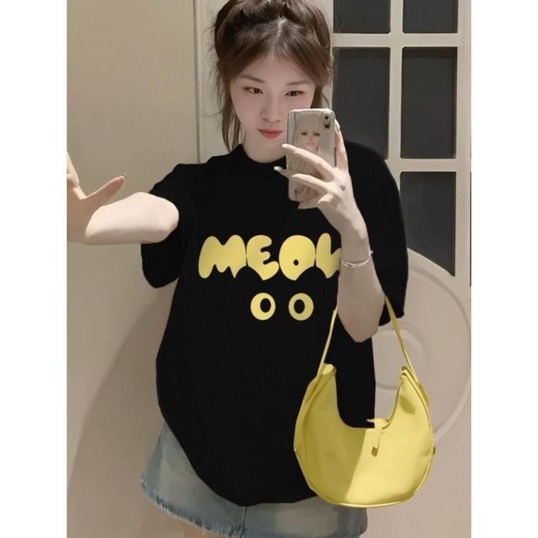 Áo Thun Áo Phông In chữ vàng Meow Nam Nữ Tay Lỡ ut
