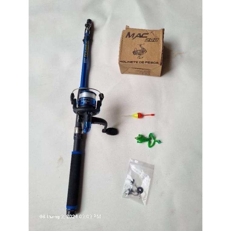 Bộ cần câu máy rút cacbon SHIMANO màu xanh Máy YF200 + Tặng kèm phụ kiên cần câu cá