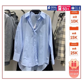  Áo sơ mi nữ Zara xanh pastel - Vải Oxford Linen thoáng mát form oversize Hàn Quốc thanh lịch hot trend 