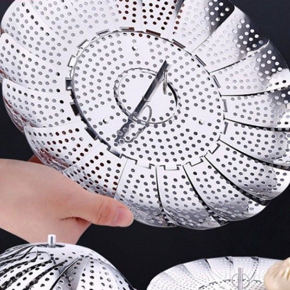 Vỉ inox đồ xôi, hấp cá/ tôm/ bánh cách thuỷ gập gọn INOX SUS410.