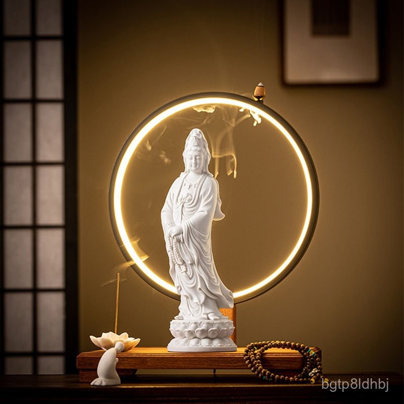 【Tay nghề tinh xảo】Tượng Guanyin đứng bằng gốm, tượng Phật Bodhisattva Guanyin, trang trí đèn, nhẫn,