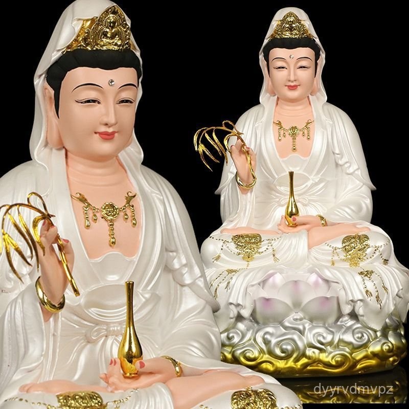Tượng Guanyin Bồ Tát ngồi trên hoa sen, quần áo trắng, tượng hòa bình Guanyin Nanhai, tượng thần Gua