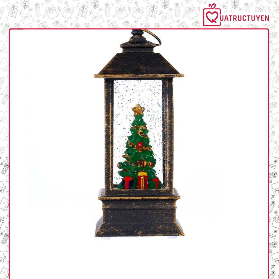 Đèn măng xông Giáng sinh cổ điển, Đèn Noel hiệu ứng tuyết rơi ánh sáng vàng lấp lánh 13cm