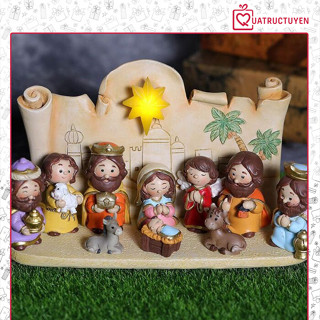  Mô hình hang đá đêm đông Giáng Sinh trang trí Noel tượng để bàn có ánh đèn vàng ấm áp 