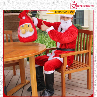  Bộ quần áo ông già Noel trang phục noel người lớn free size full phụ kiện: mũ quần áo râu túi đựng đai lưng 