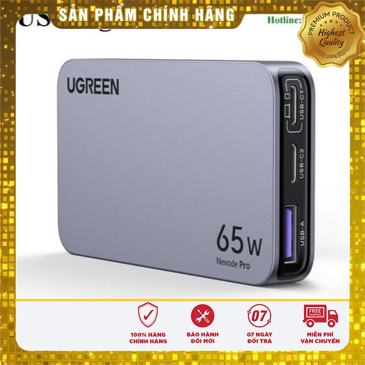 Củ sạc nhanh 3 cổng Nexode Pro GaNInfinity 65W Slim Ugreen 15817 cao cấp (US Plug)