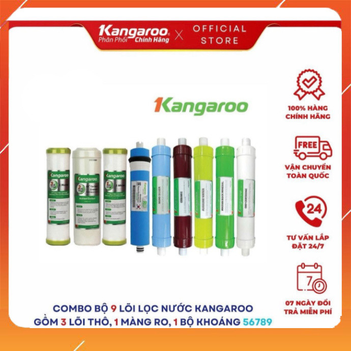 Trọn bộ 9 lõi lọc nước Kangaroo chính hãng dùng cho máy lọc nước Kangaroo KGRP88, KGHP66, KG19A3, KG