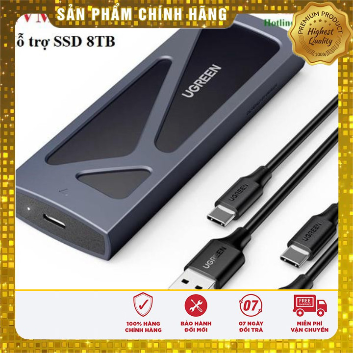 Box ổ cứng SSD M.2 NVMe USB Type-C 3.2 GEN2 tốc độ 10Gbps Ugreen 15512 cao cấp (Max 8TB)