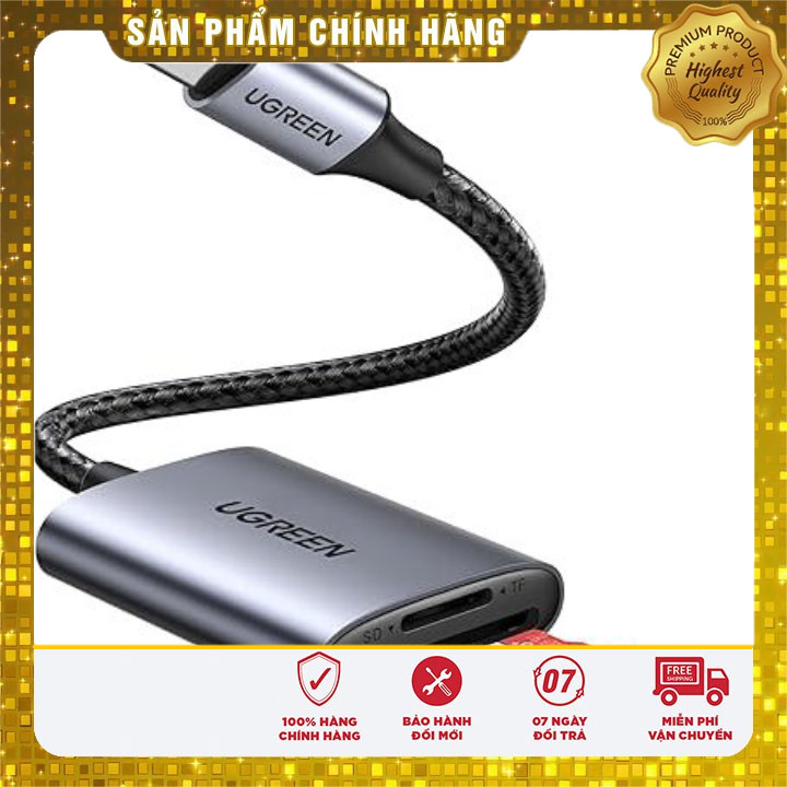 Đầu đọc thẻ SD/TF chuẩn USB Type-C Ugreen 80888 vỏ nhôm cao cấp