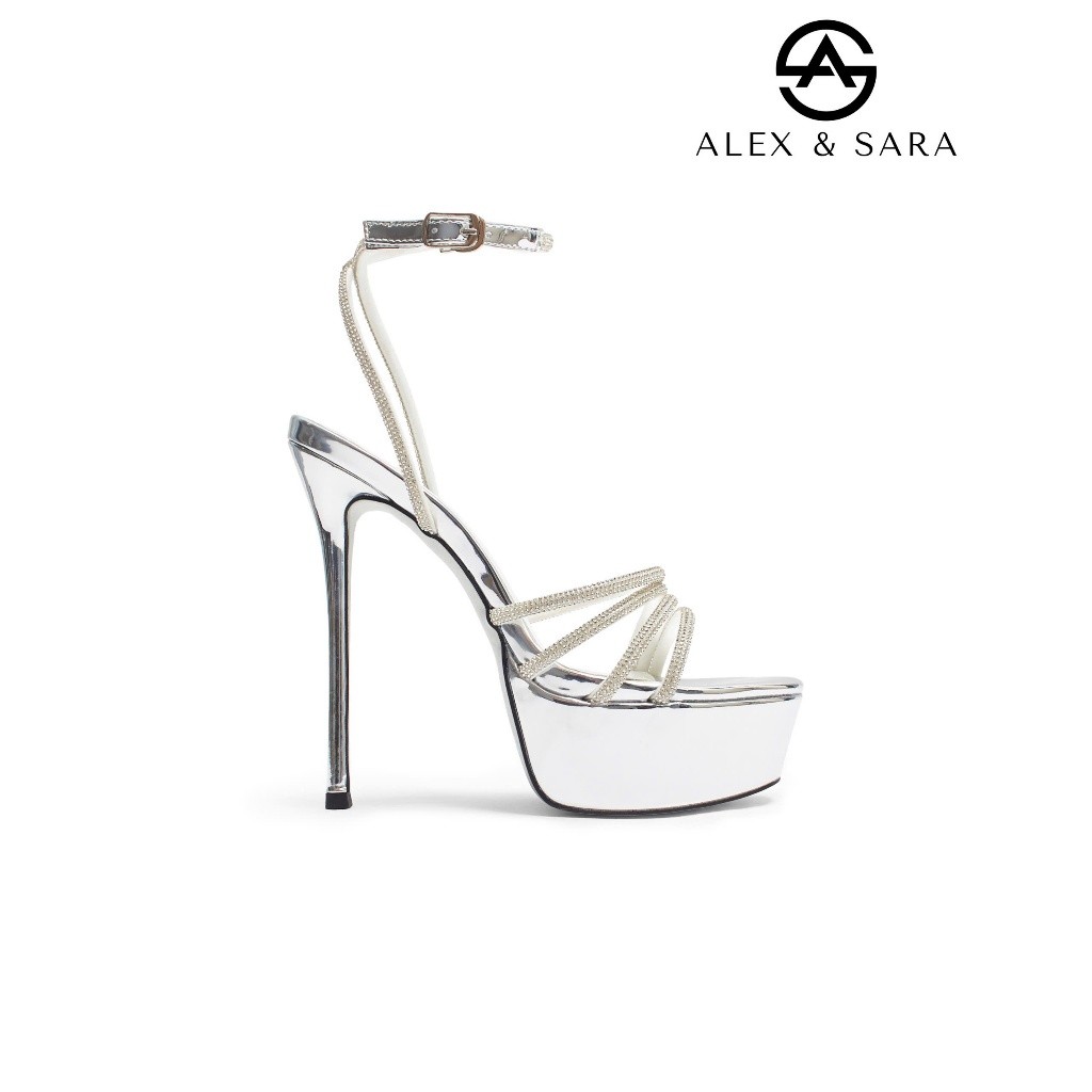 CM01 - Giày cao gót đế đúp Alex & Sara cosmo mũi tròn dây đá sang trọng gót cao 15cm