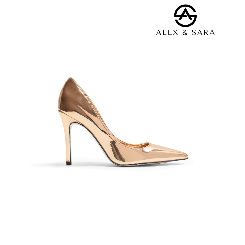 LT75 - Giày bít Alex & Sara cao gót mũi nhọn trơn da metalic thời trang gót cao 9cm