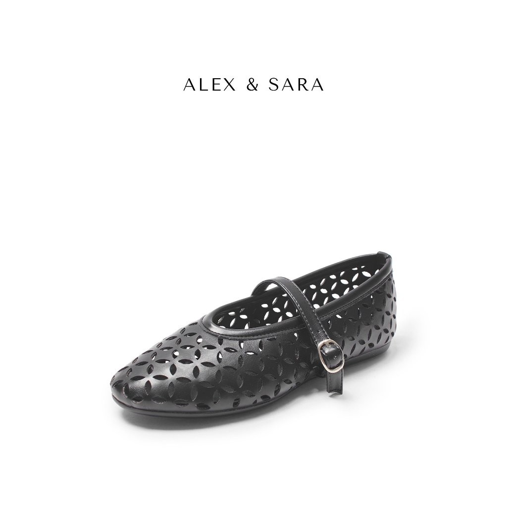 BB01 - Giày búp bê nữ Alex & Sara đế bệt dẻo mũi tròn chất da mềm thiết kế khắc lazer thời trang | BigBuy360 - bigbuy360.vn