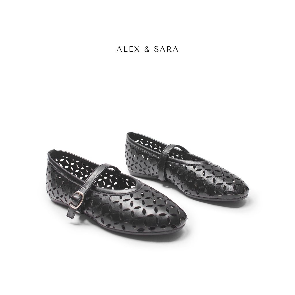 BB01 - Giày búp bê nữ Alex & Sara đế bệt dẻo mũi tròn chất da mềm thiết kế khắc lazer thời trang | BigBuy360 - bigbuy360.vn
