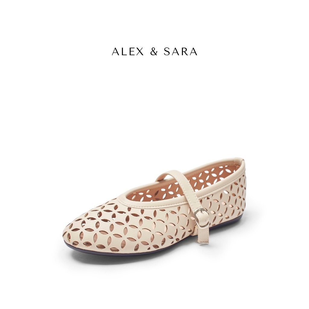 BB01 - Giày búp bê nữ Alex & Sara đế bệt dẻo mũi tròn chất da mềm thiết kế khắc lazer thời trang | BigBuy360 - bigbuy360.vn
