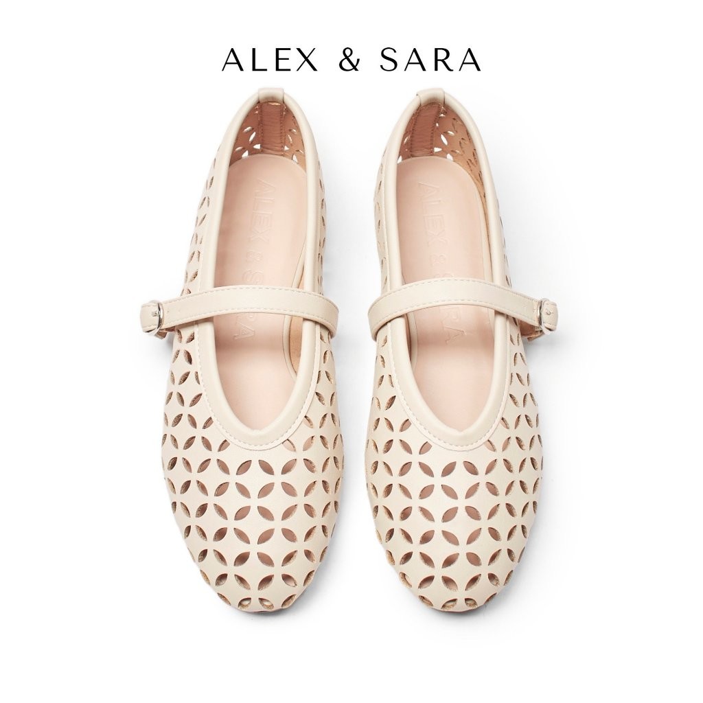 BB01 - Giày búp bê nữ Alex & Sara đế bệt dẻo mũi tròn chất da mềm thiết kế khắc lazer thời trang | BigBuy360 - bigbuy360.vn