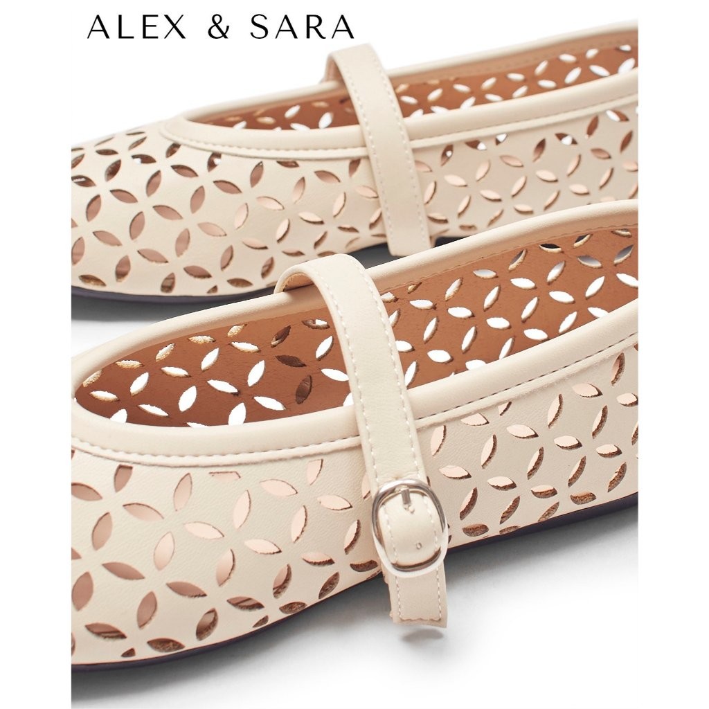 BB01 - Giày búp bê nữ Alex & Sara đế bệt dẻo mũi tròn chất da mềm thiết kế khắc lazer thời trang | BigBuy360 - bigbuy360.vn