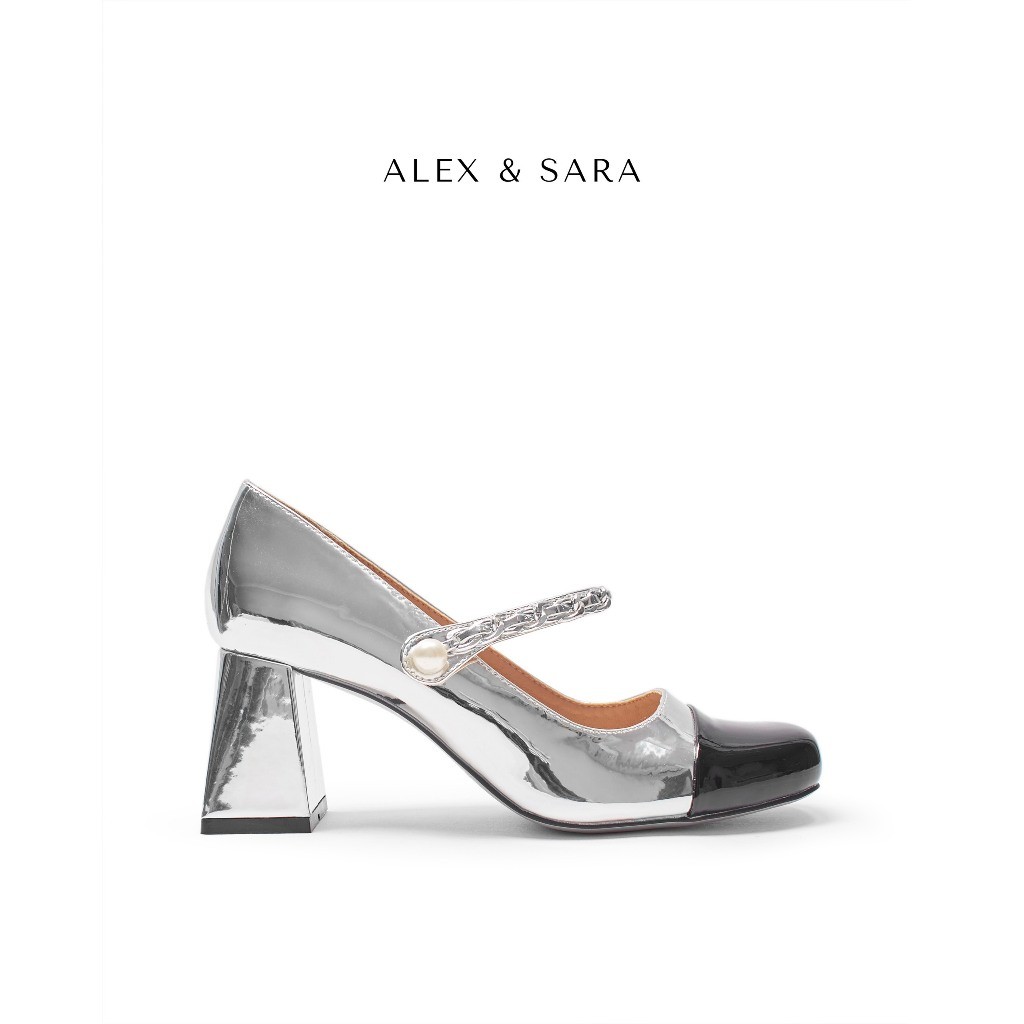 LT11 - Giày lolita Alex & Sara quai khóa xích hạt ngọc trai phối mũi thời trang cao 7cm