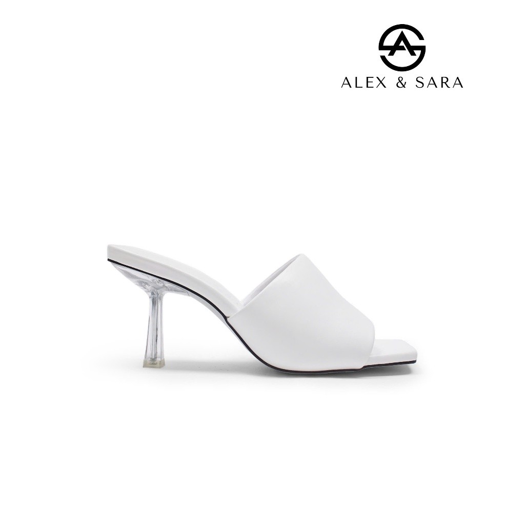 LT72 - Guốc mules Alex & Sara gót cao 7cm mũi vuông quai ngang hiện đại