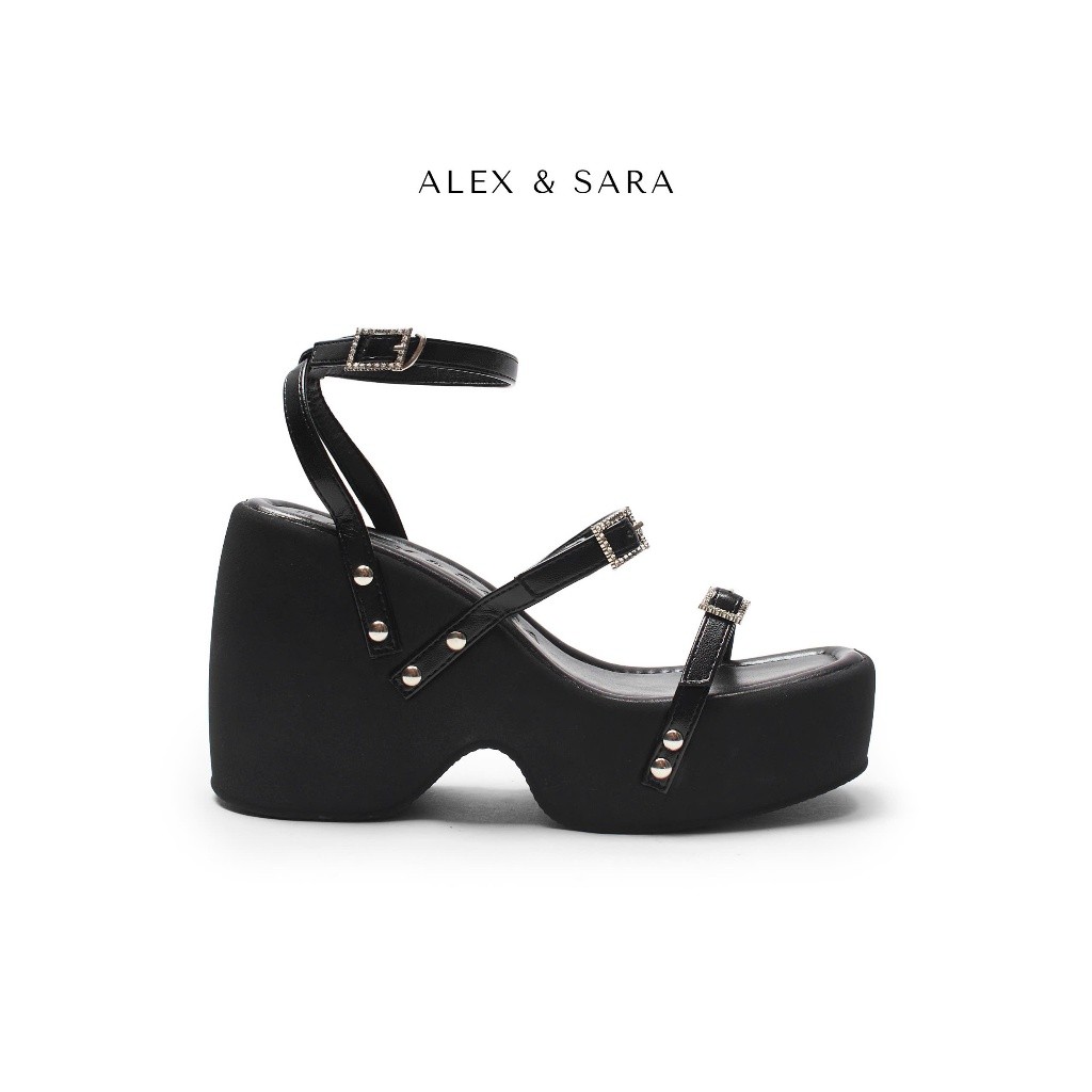 LT26 - Giày sandal Alex & Sara quai dây khóa vuông siêu xinh đế xuồng cao 9cm