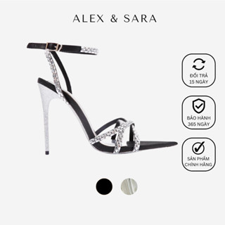 Giày cao gót nữ mũi nhọn gót nhọn cao 11cm đế đen kim tuyến, quai đính đá lấp lánh thời trang - AL315