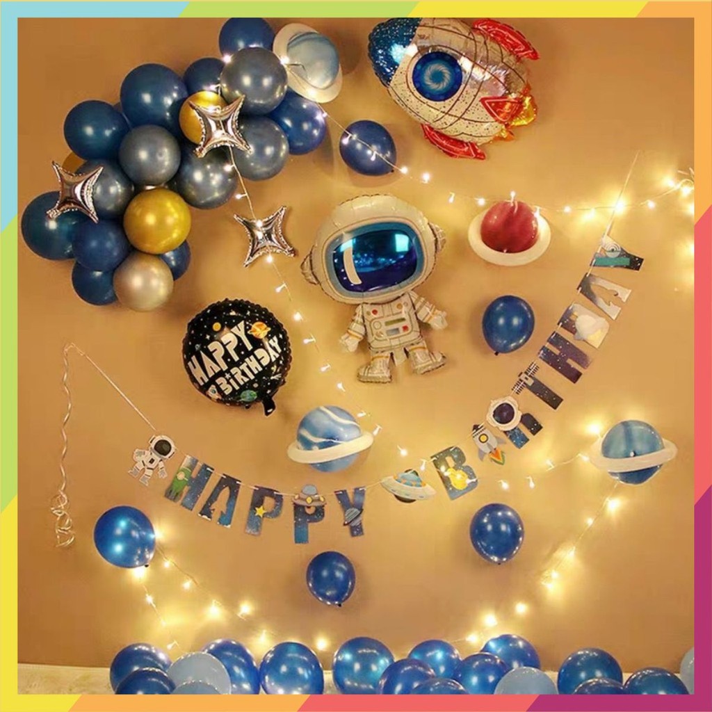 ❤️ ( Kèm đèn led ) ❤️ Set trang trí sinh nhật chủ đề phi hành gia cho bé