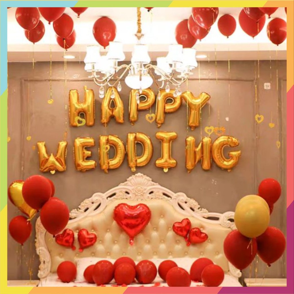 [Tặng Quà Bơm+keo+RuyBăng] Set Bóng Trang Trí Phòng cưới Happy Wedding !