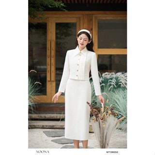 Set bộ thiết kế áo cổ sơ mi phối cúc kết hợp chân váy ôm chất tuyết mưa - YOONA -NT13B052