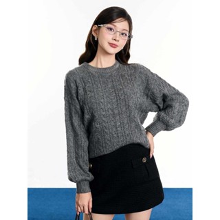  Áo len thừng thiết kế form rộng tay bồng màu ghi xám trang nhã trung tính YOONA - NDL4S004 