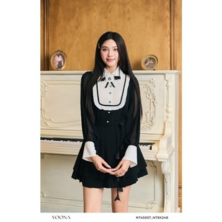 Áo thiết kế cổ sơ mi tay bồng phối nơ hoa phía trước chất voan ngựa - YOONA - NT4S057
