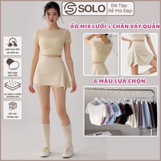 Áo Tập Pilates Pickle Ball Gym Yoga Phối Lưới Lulu Chân Váy Vạt Rời 3099 5206 Thun Poly Co Giãn Mịn